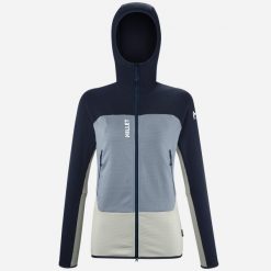 Bluza turystyczna damska Millet Fusion Grid Hoodie active fit Polartec PowerGrid. Zielone bluzy Millet, l, bez wzorów, z tkaniny, sportowe, bez ramiączek, z kapturem. Za 769.00 zł.