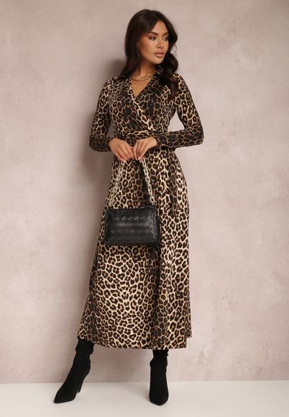 Ciemnobrązowa Sukienka Brightfreeze. Brązowe sukienki Renee, na co dzień, m, bez wzorów, z dzianiny, bez kołnierzyka, bez ramiączek, maxi, kopertowe. Za 169.99 zł.