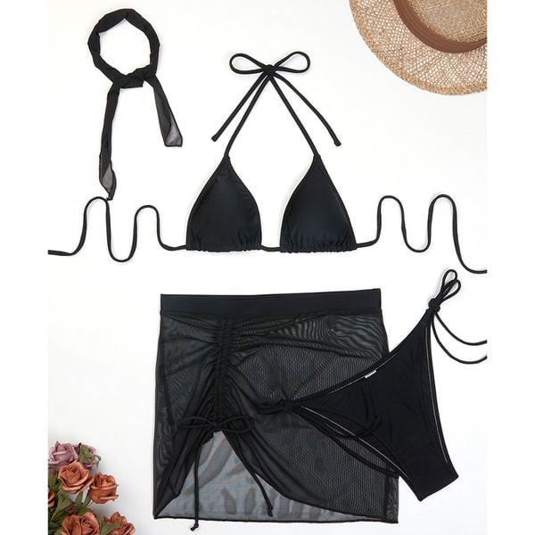 Bikini z pareo na plażę i basen regulowane lekkie Ileen. Czarne bikini Intica, bez wzorów, z tkaniny, eleganckie. W wyprzedaży za 159.00 zł.