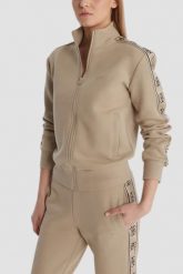 GUESS Beżowa damska bluza rozpinana z lampasami Britney, Rozmiar XS. Brązowe bluzy bez kaptura Guess, xs, z aplikacjami, bez kaptura. Za 489.99 zł.