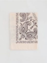 Wzorzysty szal z dodatkiem wiskozy - kremowy. Białe szaliki i kominy Reserved, bez wzorów, z wiskozy. Za 79.99 zł.