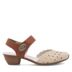 Sandały Rieker. Brązowe sandały Rieker, bez wzorów, bez obcasa, na słupku, bez zapięcia. Za 279.99 zł.