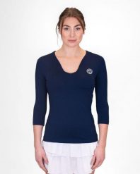 Damska koszulka z rękawem 3/4 i dekoltem w serek Bidi Badu Crew. Niebieskie t-shirty sportowe BIDI BADU, m, bez wzorów, z materiału, bez ramiączek, tenisowe. Za 246.00 zł.