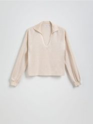Sweter z kołnierzykiem - kremowy. Białe swetry Reserved, l, bez wzorów, z dzianiny, bez ramiączek. W wyprzedaży za 49.99 zł.