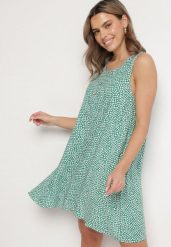 Zielona Bawełniana Rozkloszowana Sukienka Ozdobiona Kwiatami i Guzikami Lisavella. Zielone sukienki Born2be, na co dzień, l, bez wzorów, z bawełny, eleganckie, bez kołnierzyka, bez ramiączek, mini, rozkloszowane. Za 69.99 zł.