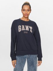 Gant Bluza Rel Logo C-Neck 4200725 Granatowy Relaxed Fit. Niebieskie bluzy Gant, xl, bez wzorów, z bawełny, bez kaptura. Za 289.99 zł.