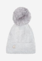 Szara Czapka Beanie z Pomponem Rovzan. Szare czapki zimowe Renee, bez wzorów, z dzianiny. W wyprzedaży za 41.99 zł.