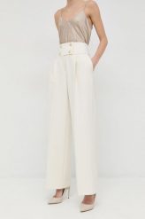 BOSS spodnie damskie kolor beżowy szerokie high waist. Brązowe spodnie materiałowe Boss, bez wzorów, z materiału, z podwyższonym stanem. Za 829.99 zł.