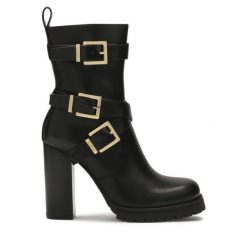 Botki Kazar. Czarne botki Kazar, bez wzorów, bez obcasa, na słupku, bez zapięcia. Za 599.00 zł.