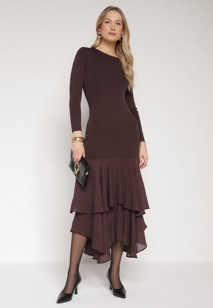 Brązowa Sukienka z Wiskozą o Dopasowanym Kroju z Falbanami u Dołu Vebmara. Brązowe sukienki Born2be, na randkę, m, bez wzorów, z materiału, eleganckie, bez kołnierzyka, bez ramiączek, dopasowane. Za 169.99 zł.