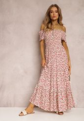 Różowo-Zielona Sukienka z Wiskozy Tariya. Czerwone sukienki Renee, m, z aplikacjami, z wiskozy, boho, bez kołnierzyka, bez ramiączek, maxi. W wyprzedaży za 55.99 zł.