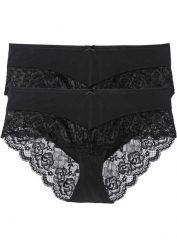 "Figi ""panty"" (2 pary) z poliamidu z recyklingu". Czarne figi bonprix, bez wzorów, z bawełny. Za 57.99 zł.