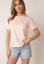 Różowy Bawełniany T-shirt Ozdobiony Cyrkoniami Monomene. Czerwone t-shirty Born2be, m, z aplikacjami, z bawełny, casualowe, bez kołnierzyka, bez ramiączek. Za 59.99 zł.