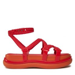 Sandały Melissa. Czerwone sandały Melissa, bez wzorów, bez obcasa, na koturnie, bez zapięcia. Za 339.99 zł.