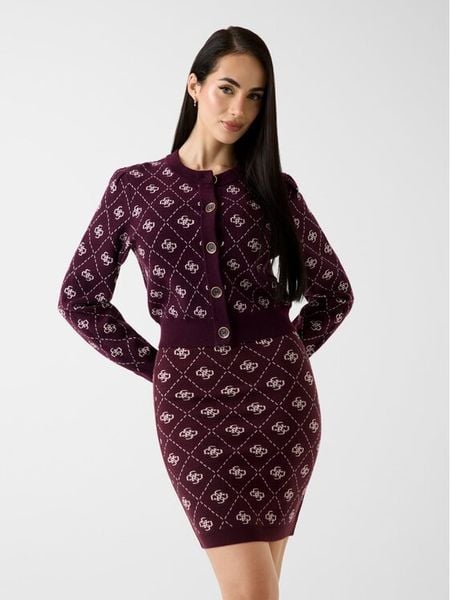 Guess Kardigan W4BR0D Z3JD2 Bordowy Regular Fit. Czerwone swetry Guess, xxl, z aplikacjami, z syntetyku, bez ramiączek. Za 435.00 zł.