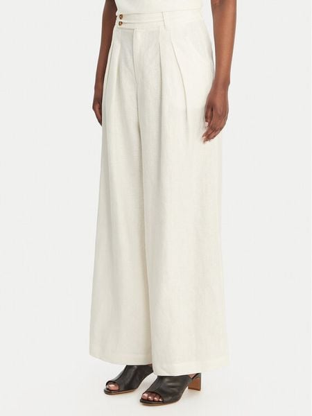 Eleh Spodnie palazzo SS260318 Biały Wide Leg. Białe spodnie materiałowe Eleh, bez wzorów, ze lnu. Za 597.99 zł.