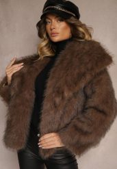 Brązowa Elegancka Kurtka Futerko z Kołnierzem Vertirida. Brązowe kurtki Renee, na zimę, m, bez wzorów, z futra, eleganckie, bez kaptura. Za 329.99 zł.