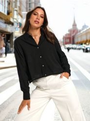 Koszula - czarny. Czarne koszule Sinsay, l, bez wzorów, ze skóry, bez kołnierzyka, bez ramiączek. Za 49.99 zł.