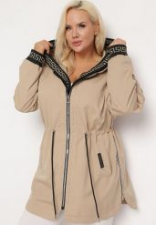 Ciemnobeżowa Kurtka o Fasonie Parki z Metalicznym Wzorem na Kapturze i Rękawach Anelvi. Brązowe kurtki Born2be, plus size, bez wzorów, klasyczne, z kapturem. Za 139.99 zł.