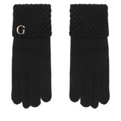 Rękawiczki Guess. Czarne rękawiczki Guess, z aplikacjami, z dzianiny. Za 194.99 zł.