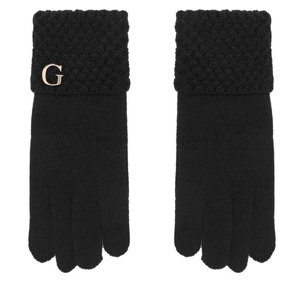 Rękawiczki Guess. Czarne rękawiczki Guess, z aplikacjami, z dzianiny. Za 194.99 zł.