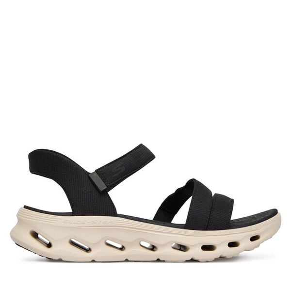 Sandały Skechers. Czarne sandały Skechers, bez wzorów, bez obcasa, na płaskiej podeszwie, bez zapięcia. Za 379.99 zł.