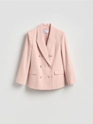 Dwurzędowa marynarka - pastelowy róż. Czerwone marynarki i żakiety Reserved, l, bez wzorów, z tkaniny, bez ramiączek. Za 229.99 zł.