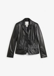 Krótki żakiet ze skóry jagnięcej nappa. Czerwone marynarki i żakiety bonprix, bez wzorów, ze skóry, eleganckie, bez ramiączek. Za 609.99 zł.