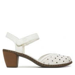 Sandały Rieker. Białe sandały Rieker, bez wzorów, bez obcasa, na słupku, bez zapięcia. Za 299.99 zł.