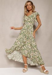 Ciemnozielona Sukienka Boho z Gumką w Pasie i Asymetrycznym Dołem z Wiskozy Anorissa. Zielone sukienki Renee, l, bez wzorów, z wiskozy, boho, z asymetrycznym kołnierzem, bez ramiączek, maxi, asymetryczne. W wyprzedaży za 67.99 zł.