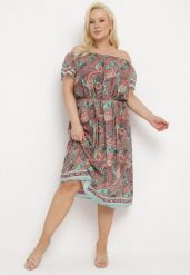 Zielono-Różowa Bawełniana Sukienka Hiszpanka ze Sznurkiem w Talii i Wzorem Paisley Anneipa. Zielone sukienki Born2be, xl, bez wzorów, z bawełny, bez kołnierzyka, bez ramiączek, midi. W wyprzedaży za 55.99 zł.