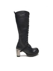 NEW ROCK Kozaki M-TR005-S1 Czarny. Czarne kozaki NEW ROCK, bez wzorów, ze skóry, rockowe, bez obcasa, na słupku, bez zapięcia. Za 1,159.00 zł.