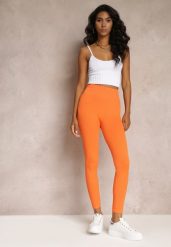 Pomarańczowe Legginsy z Prążkowanej Dzianiny Tarini. Brązowe legginsy Renee, bez wzorów, z dzianiny. W wyprzedaży za 35.99 zł.