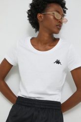 Kappa t-shirt bawełniany kolor biały. Białe t-shirty Kappa, l, z aplikacjami, z bawełny, bez kołnierzyka, bez ramiączek. Za 69.99 zł.