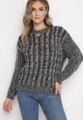 Czarny Sweter w Ozdobny Splot Viosma. Czarne swetry Born2be, m, z aplikacjami, ze splotem, klasyczne, bez ramiączek. W wyprzedaży za 67.99 zł.