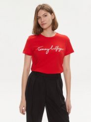 Tommy Hilfiger T-Shirt Signature WW0WW41674 Czerwony Regular Fit. Czerwone t-shirty Tommy Hilfiger, xs, bez wzorów, z bawełny, bez kołnierzyka, bez ramiączek. Za 89.99 zł.