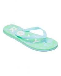 Klapki dla Kobiety TAHITI. Niebieskie klapki Roxy, bez wzorów, z materiału, bez obcasa, bez zapięcia. Za 89.99 zł.