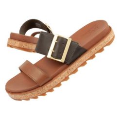 Klapki Sorel Roaming Slide NL4177-242 brązowe. Brązowe klapki bez wzorów, z gumy, casualowe, bez obcasa, bez zapięcia. Za 190.98 zł.