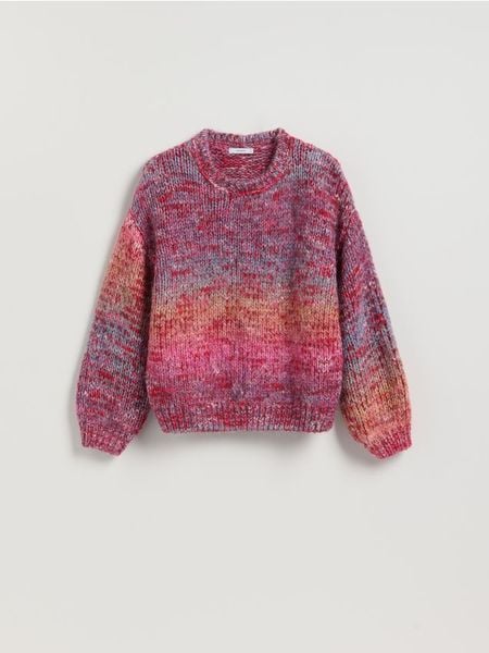 Sweter z obniżoną linią ramion - wielobarwny. Swetry Reserved, l, bez wzorów, z dzianiny, bez ramiączek. Za 139.99 zł.