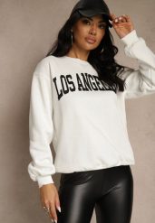 Biała Bluza z Bawełną Ozdobiona Napisem Fezolda. Białe bluzy Renee, l, bez wzorów, z bawełny, casualowe, bez ramiączek, bez kaptura. Za 59.99 zł.