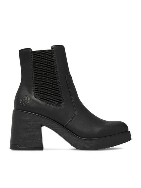 Rieker Botki CEO-58081-00 Czarny. Czarne botki Rieker, bez wzorów, ze skóry, bez obcasa, na słupku, bez zapięcia. Za 379.99 zł.