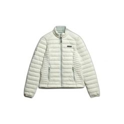 Damska kurtka puchowa Superdry. Białe kurtki Superdry, bez wzorów, z puchu, bez kaptura. Za 441.75 zł.