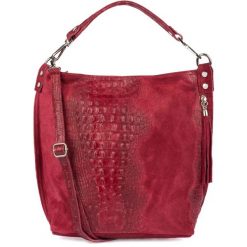 Shopperka skórzana wężowa BELTIMORE W10 bordowa. Czerwone shopper bag z aplikacjami, z materiału, małe, zamszowe, bez dodatków. Za 241.99 zł.