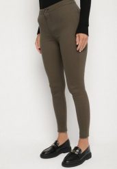 Ciemnozielone Spodnie Skinny Biscova. Brązowe jeansy Born2be, l, bez wzorów, z jeansu, eleganckie. Za 69.99 zł.