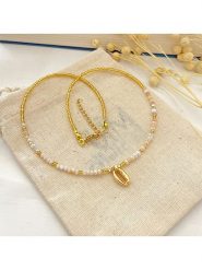 Atelier MIU Pozłacany naszyjnik - dł. 38 cm rozmiar: onesize. Brązowe naszyjniki atelier MIU, z materiału, z perłą, pozłacane. Za 35.45 zł.