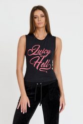 JUICY COUTURE Czarny top Juicy As Hell Tank. Czarne topy Juicy Couture, s, bez wzorów, bez kołnierzyka, bez ramiączek. W wyprzedaży za 127.99 zł.