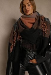 Brązowy Szalik Saltorin. Brązowe szaliki i kominy Renee, bez wzorów, z bawełny. Za 49.99 zł.