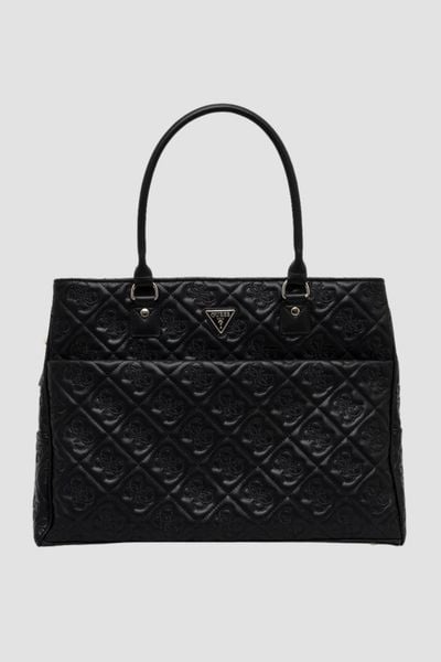 GUESS Czarna damska podróżna torebka Adelasia. Czarne shopper bag Guess, z aplikacjami, bez dodatków. W wyprzedaży za 501.99 zł.