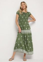 Zielona Sukienka z Wiskozy ze Wzorem Boho Ellirose. Zielone sukienki Born2be, na co dzień, m, z aplikacjami, z wiskozy, boho, bez kołnierzyka, bez ramiączek, maxi. Za 99.99 zł.