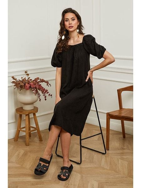 Plume Lniana sukienka "Fric" w kolorze czarnym rozmiar: L. Czarne sukienki Plume, l, bez wzorów, ze lnu, bez kołnierzyka, bez ramiączek, midi. Za 234.42 zł.